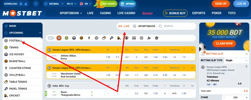 Live betting on football